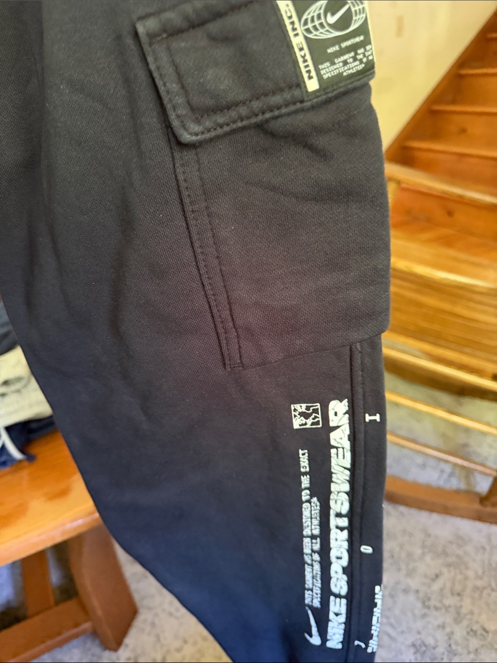 Nike Black Sportswear Cargo Pants with White Logo